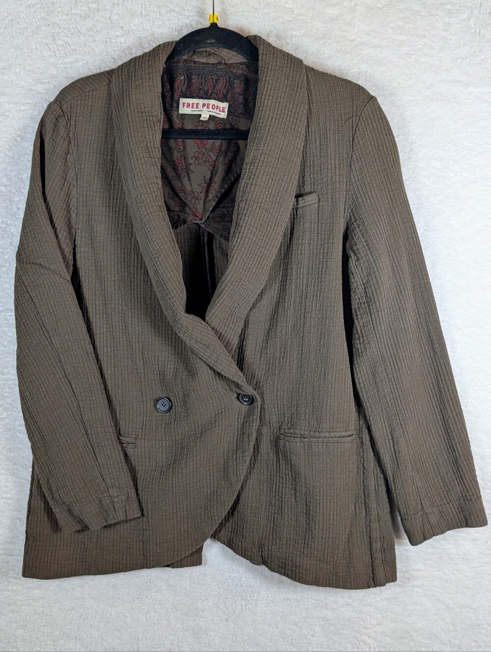 Free People Brown Textured Shawl-Collar Blazer Jacket
